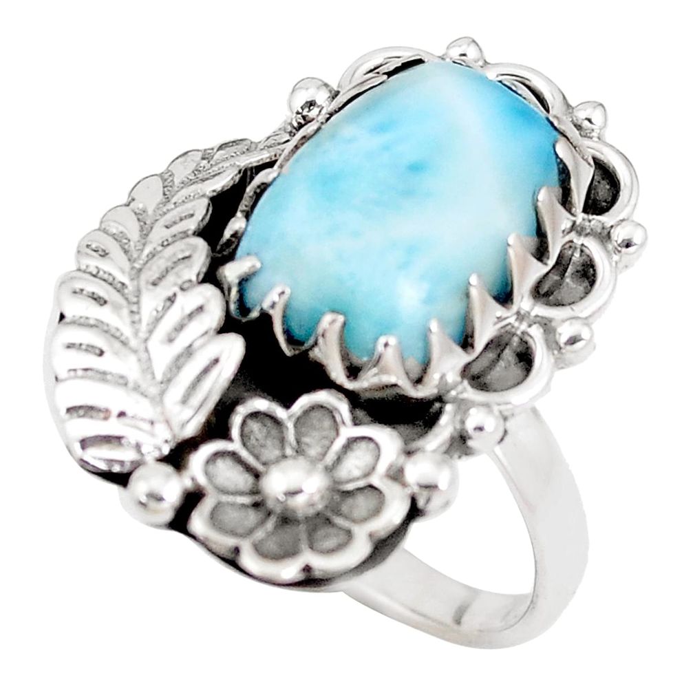 6.72cts natural blue larimar 925 silver solitaire ring jewelry size 9 p14266