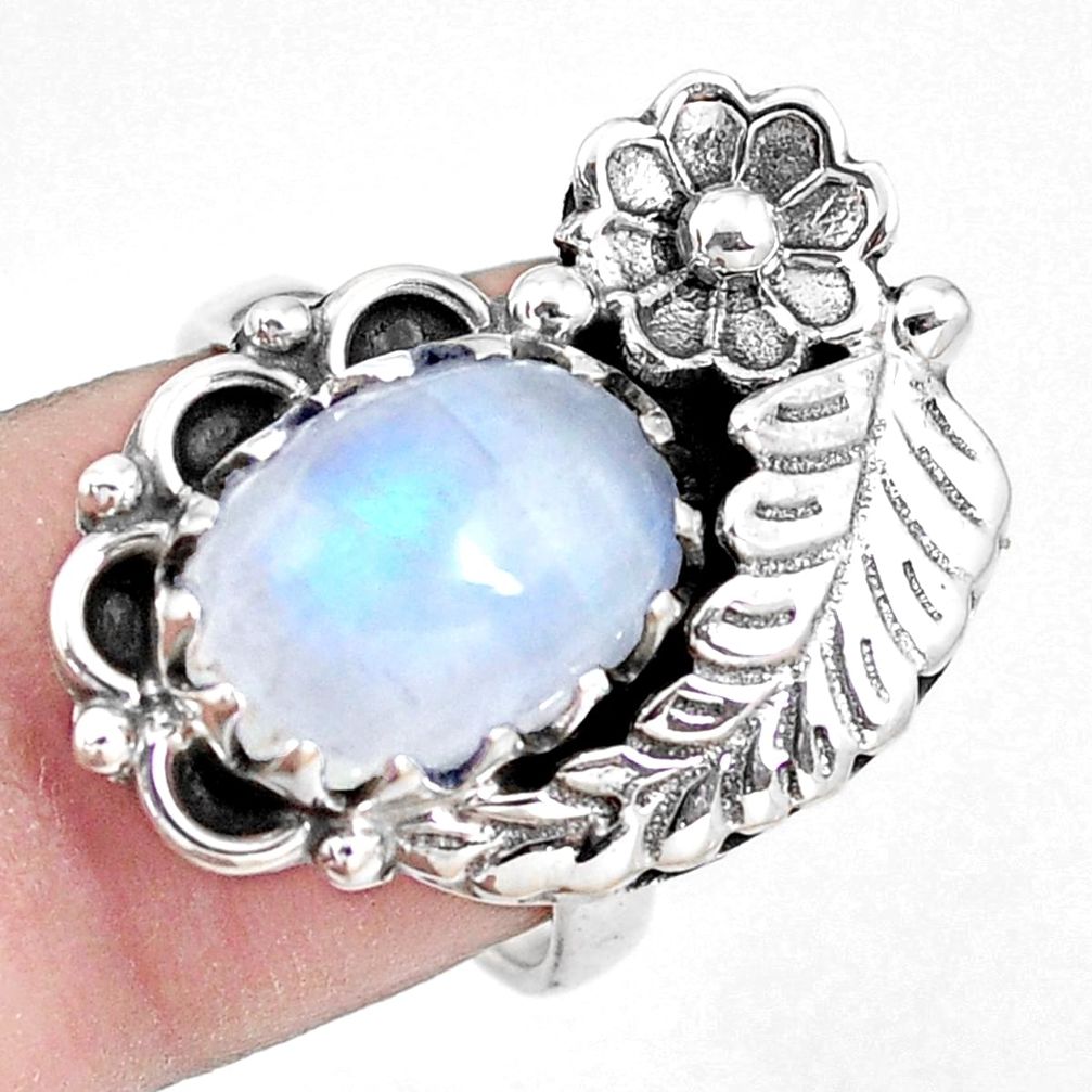 5.01cts natural rainbow moonstone 925 silver solitaire ring size 7 p14276