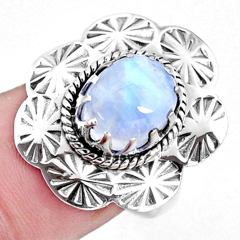 4.21cts natural rainbow moonstone 925 silver solitaire ring size 7 p14294