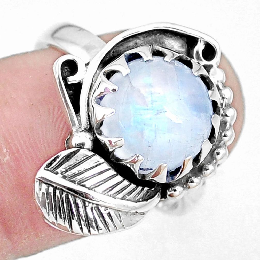 5.38cts natural rainbow moonstone silver solitaire leaf ring size 7 p14331