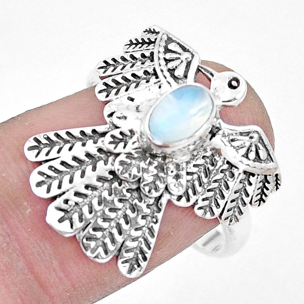 1.61cts natural rainbow moonstone silver solitaire eagle ring size 7.5 p14357