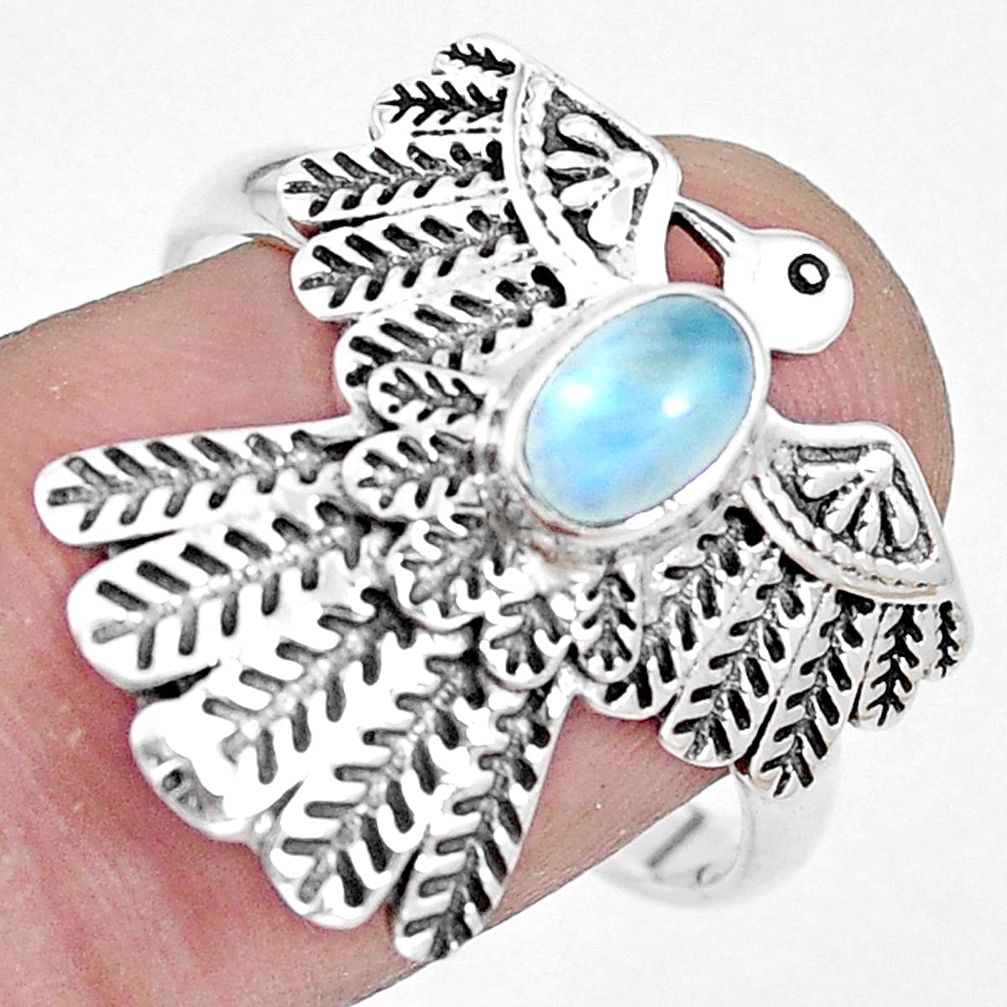 Natural rainbow moonstone 925 silver solitaire eagle ring size 8.5 p14360