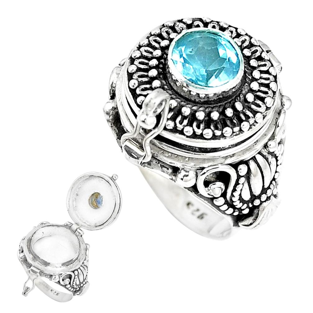 2.75cts natural blue topaz 925 silver poison box solitaire ring size 6.5 p14982