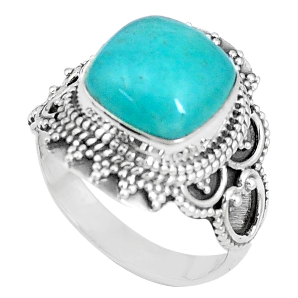 5.38cts natural green peruvian amazonite 925 silver solitaire ring size 7 p15090