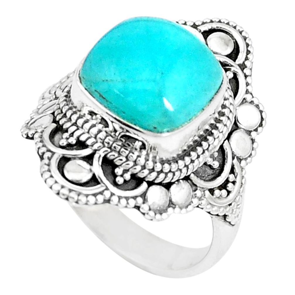 6.48cts natural green peruvian amazonite 925 silver solitaire ring size 7 p15100