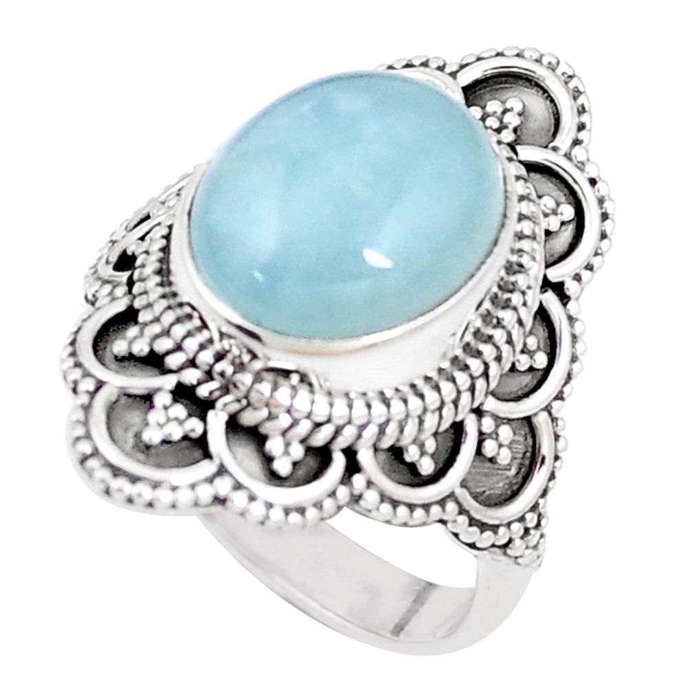 5.52cts natural blue aquamarine 925 silver solitaire ring jewelry size 7 p15113