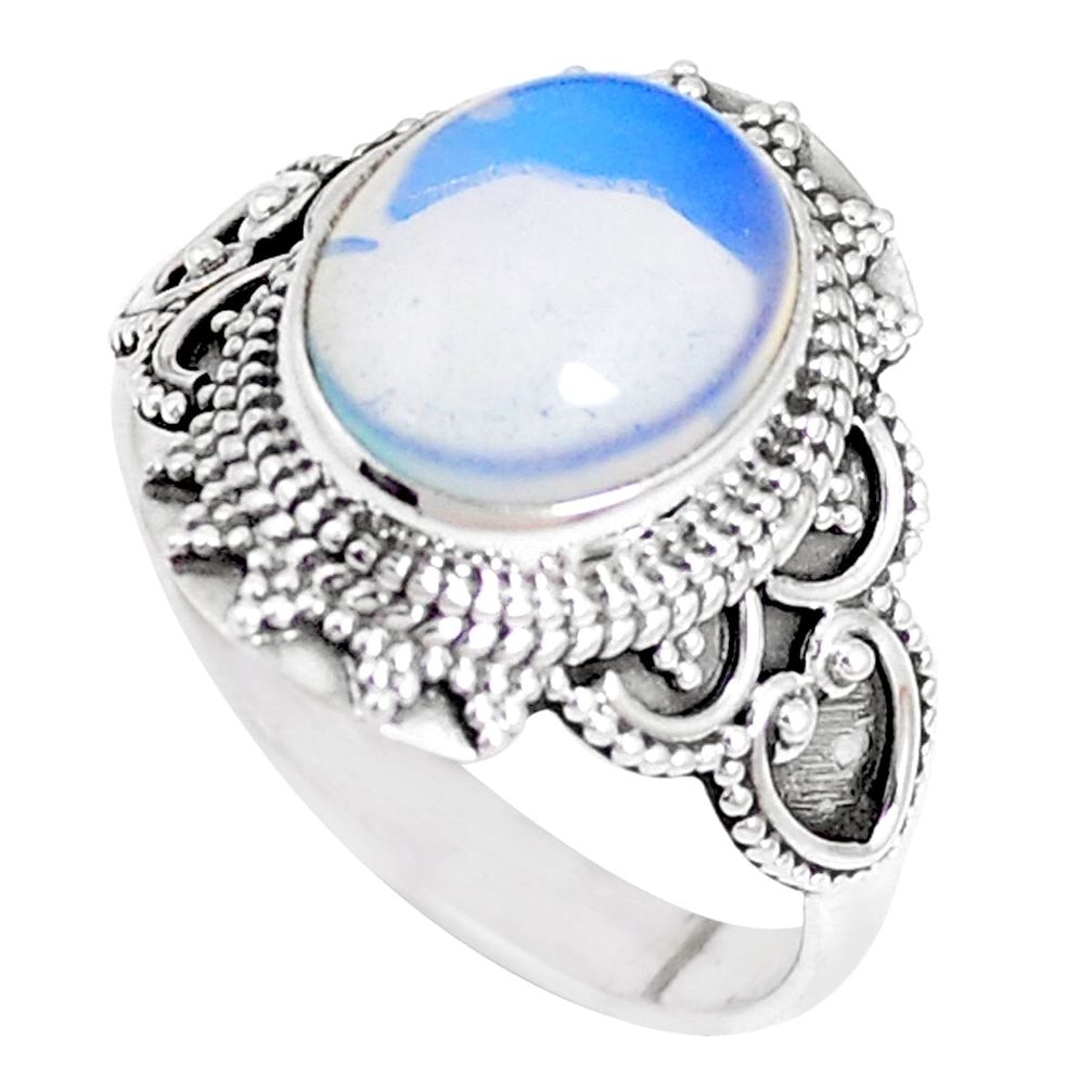 5.53cts natural white opalite 925 sterling silver solitaire ring size 10 p15142