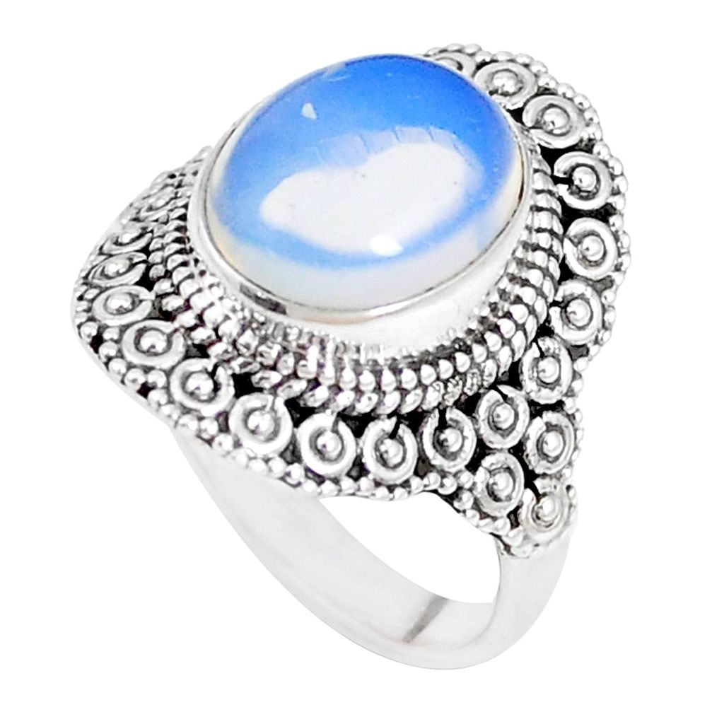 5.12cts natural white opalite 925 silver solitaire ring jewelry size 8 p15145