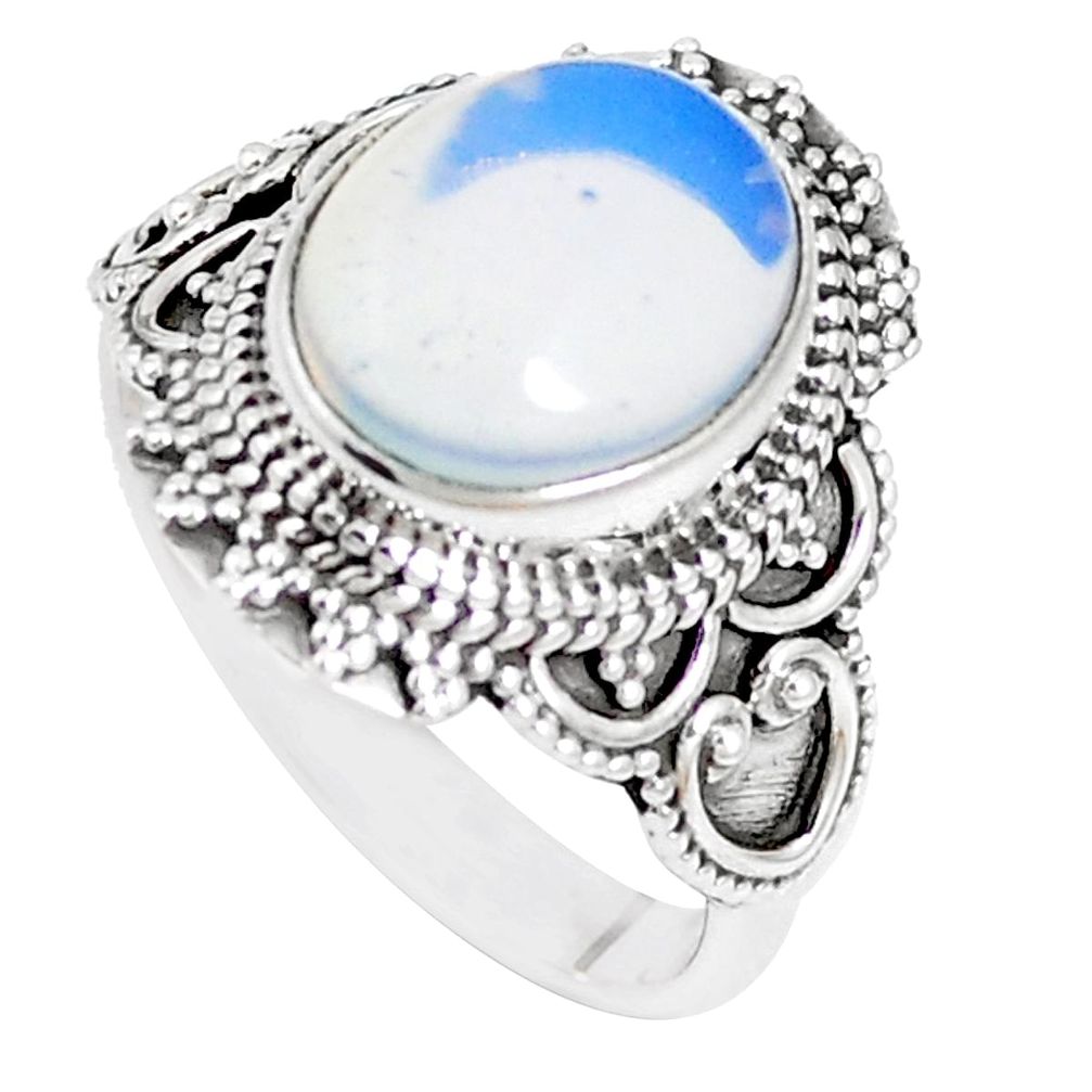 4.74cts natural white opalite 925 silver solitaire ring jewelry size 9 p15148