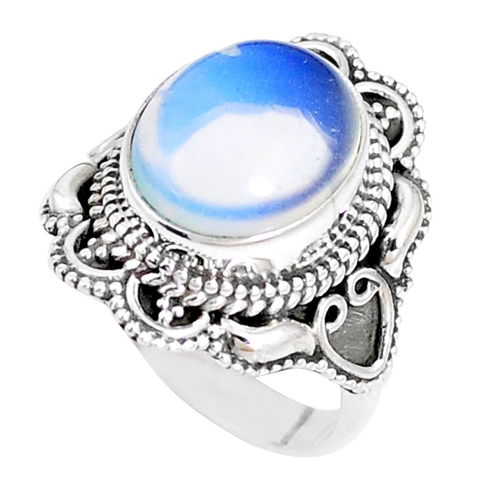 925 sterling silver 5.07cts natural white opalite solitaire ring size 6 p15149