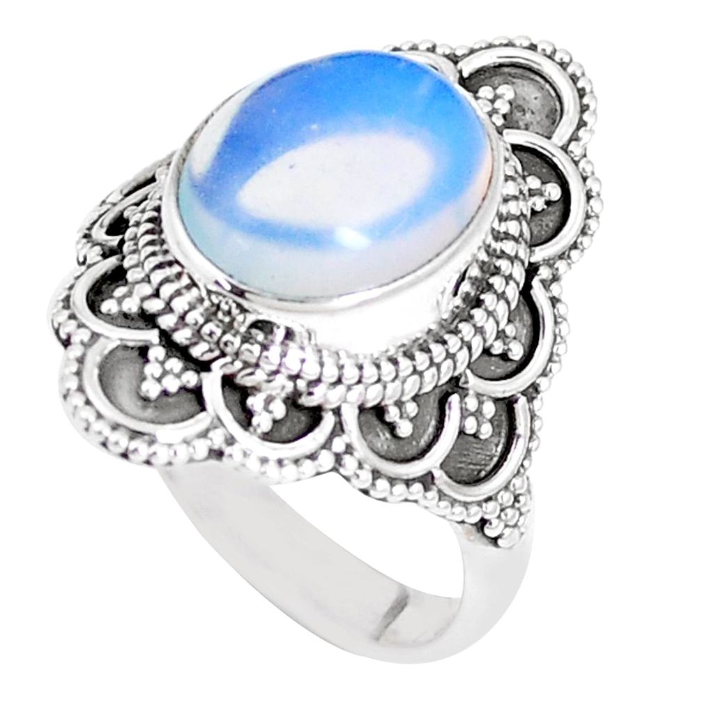5.12cts natural white opalite 925 sterling silver solitaire ring size 8 p15150