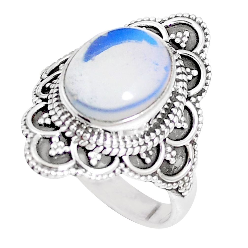 5.31cts natural white opalite 925 sterling silver solitaire ring size 8.5 p15152