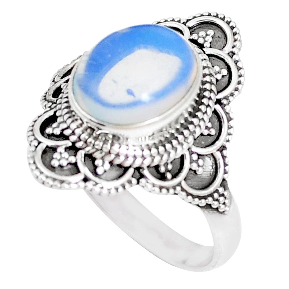 5.12cts natural white opalite 925 sterling silver solitaire ring size 10 p15153