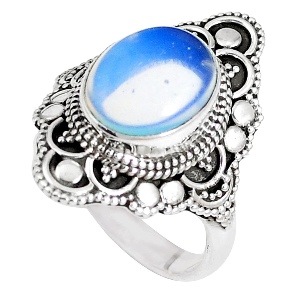 5.32cts natural white opalite 925 silver solitaire ring jewelry size 9 p15159