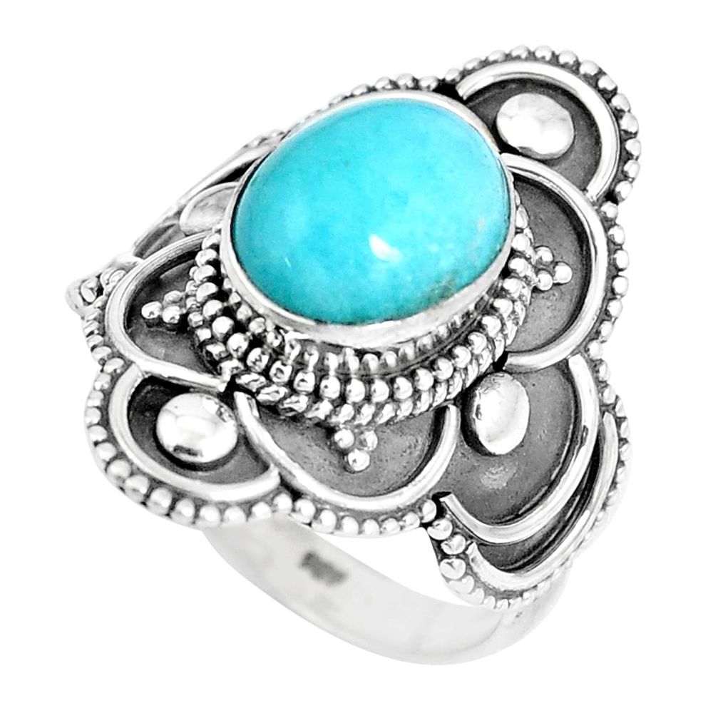 925 silver 4.55cts natural green peruvian amazonite solitaire ring size 7 p15405
