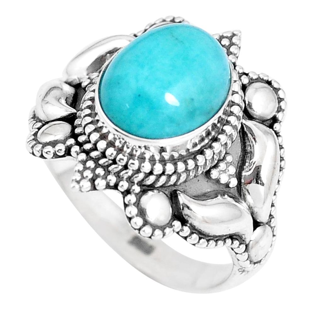 4.38cts natural green peruvian amazonite silver solitaire ring size 6.5 p15406