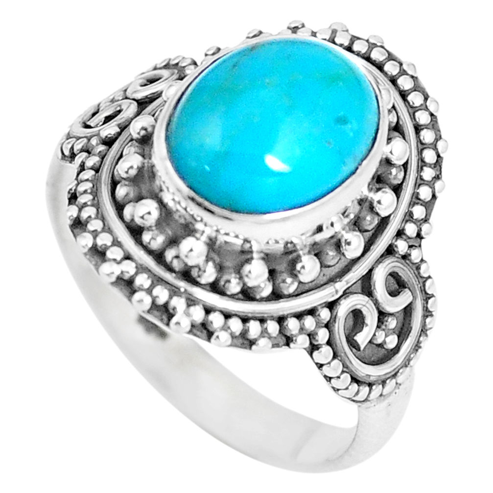 4.52cts natural green kingman turquoise silver solitaire ring size 7.5 p15423
