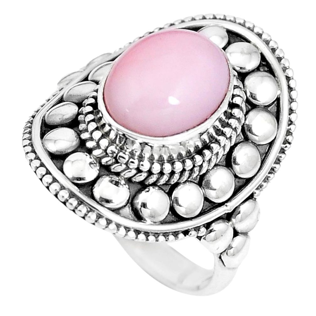 4.82cts natural pink opal 925 sterling silver solitaire ring size 7.5 p15481