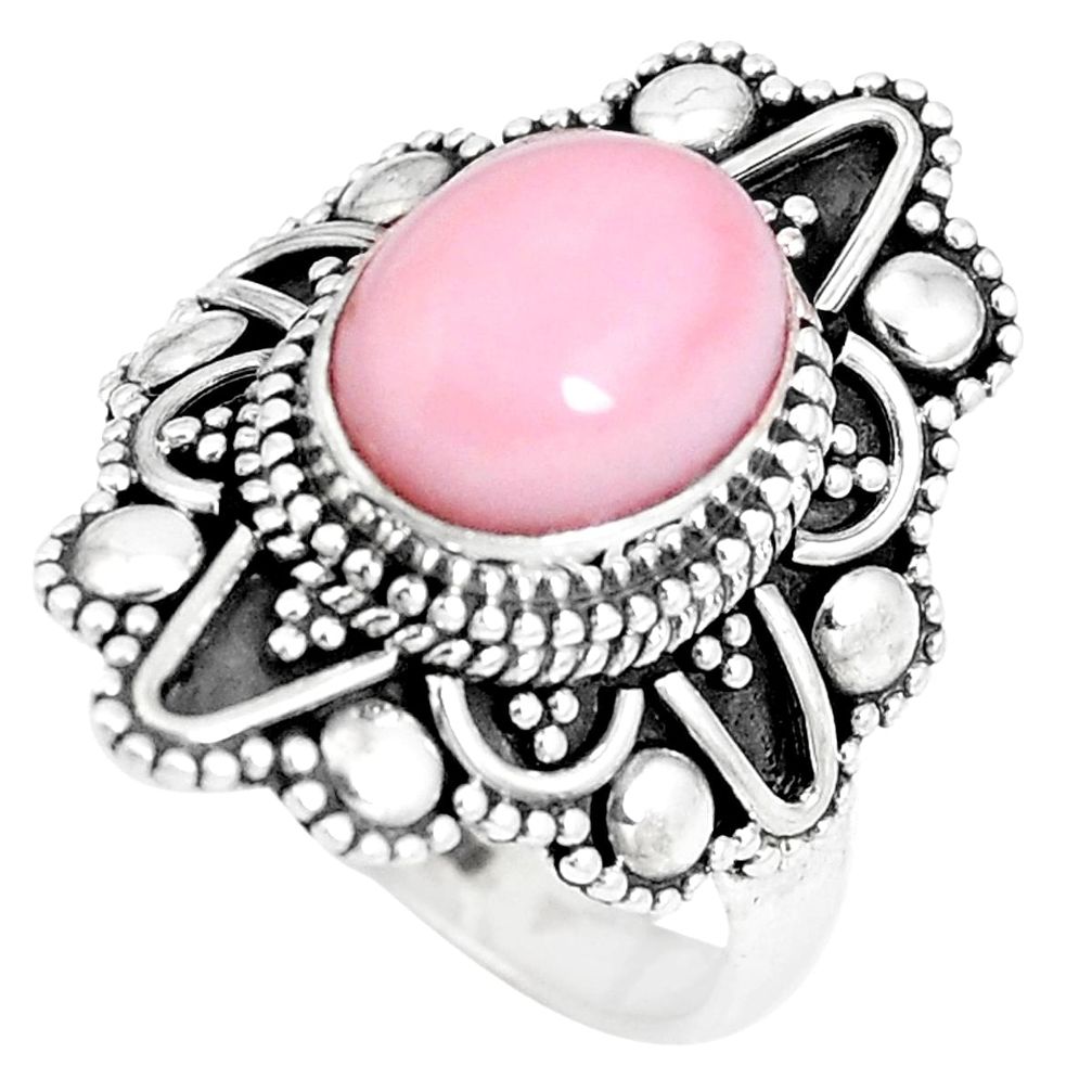 925 sterling silver 4.38cts natural pink opal solitaire ring size 7 p15484