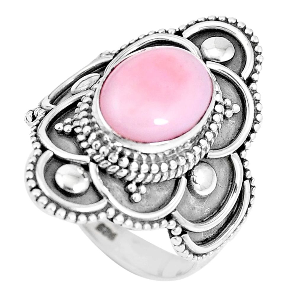 4.21cts natural pink opal 925 sterling silver solitaire ring size 6.5 p15492