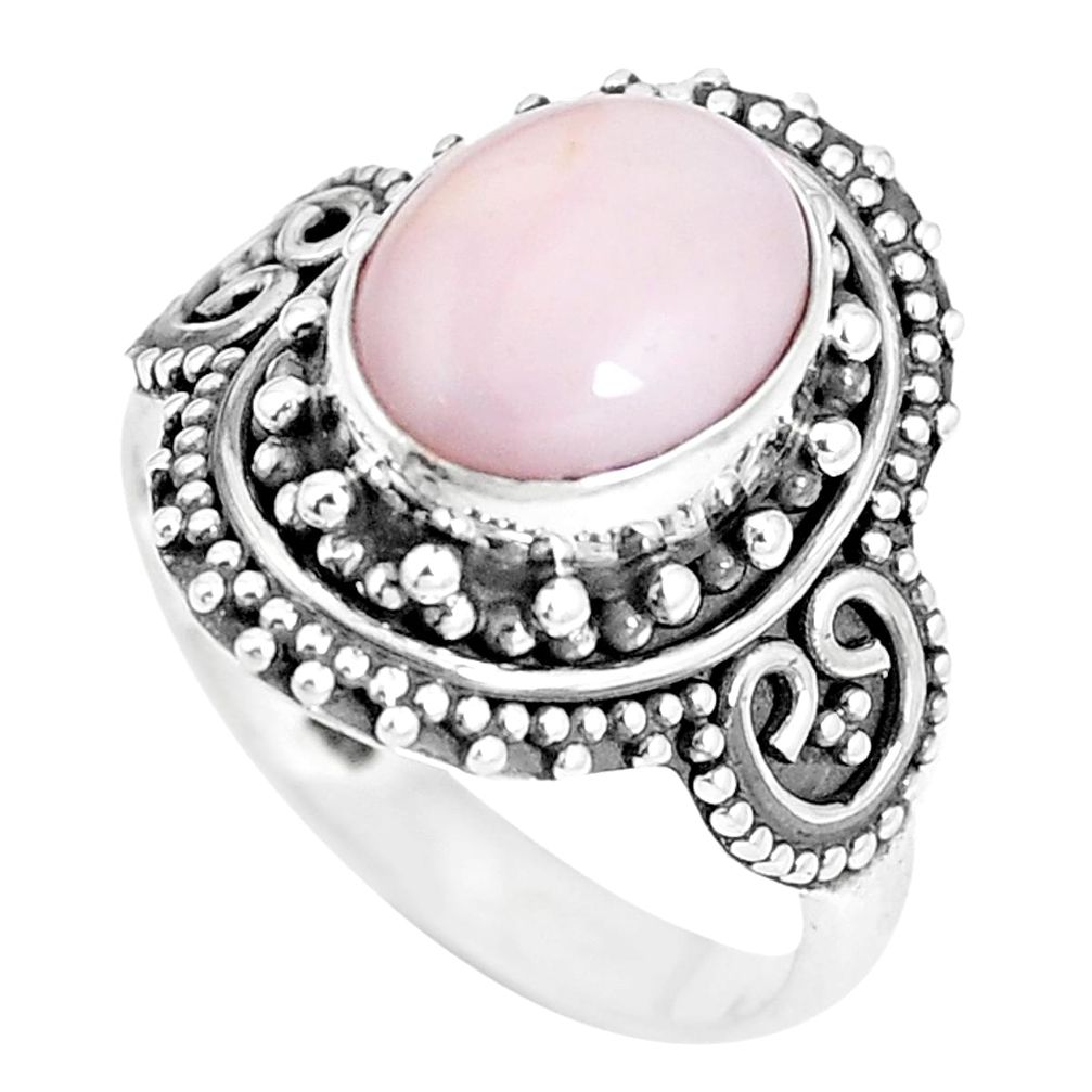 925 sterling silver 4.02cts natural pink opal solitaire ring size 7.5 p15494