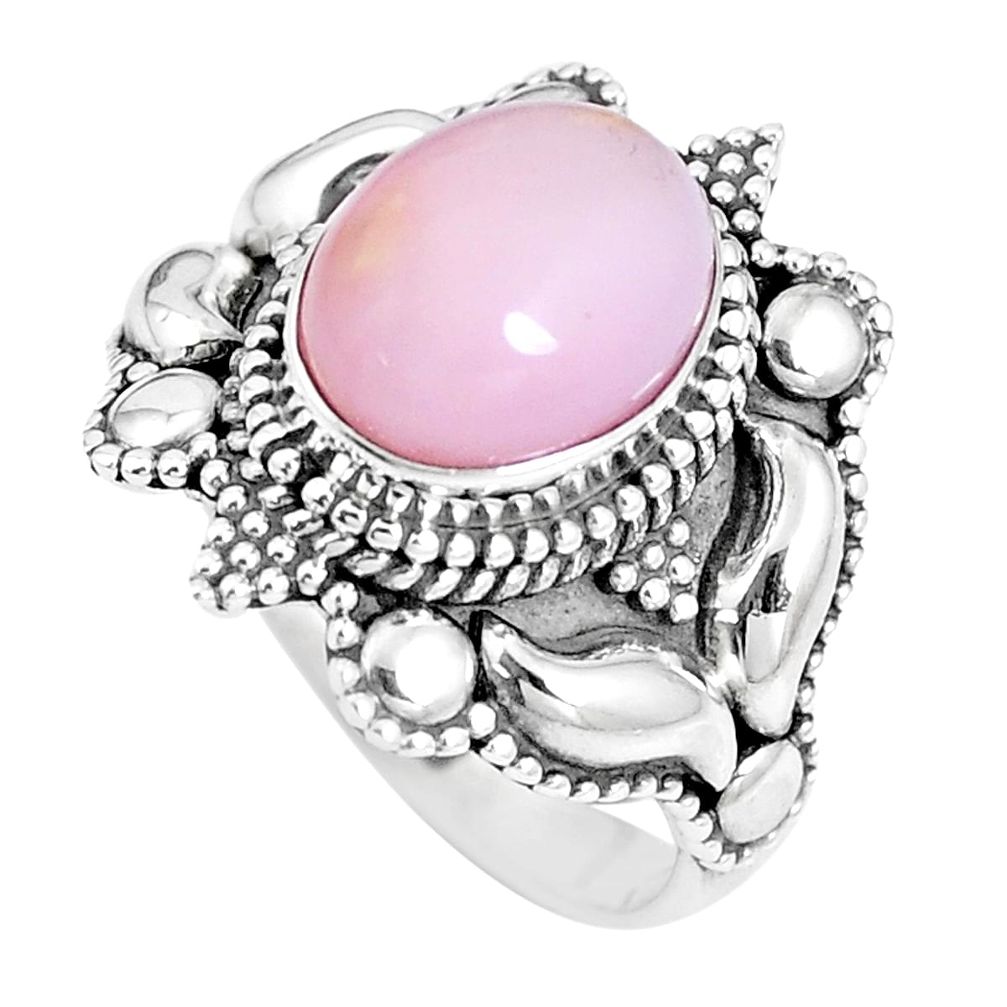 4.20cts natural pink opal 925 sterling silver solitaire ring size 6.5 p15498