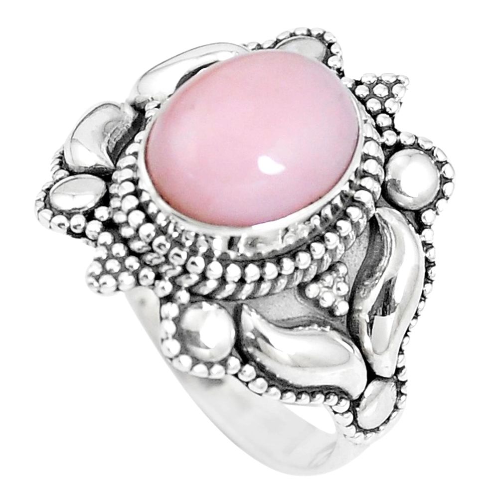 4.21cts natural pink opal 925 sterling silver solitaire ring size 7.5 p15499