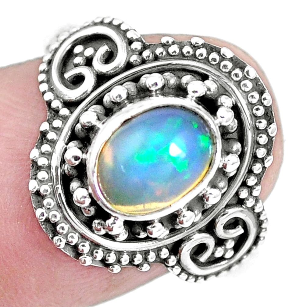 2.11cts natural multi color ethiopian opal silver solitaire ring size 8 p15522