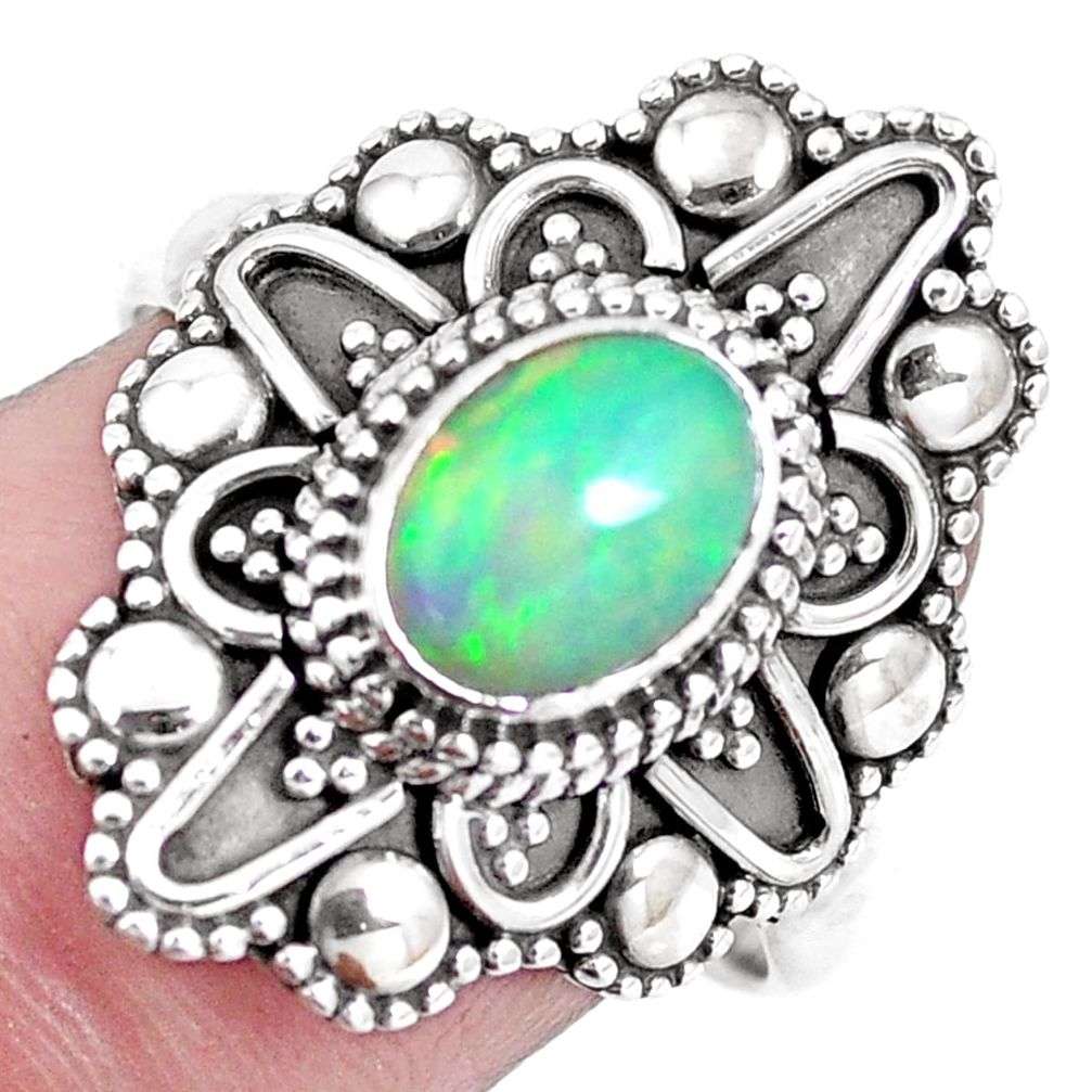 925 silver natural multi color ethiopian opal solitaire ring size 8 p15525