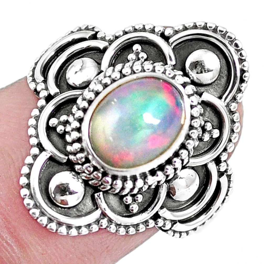 Natural multi color ethiopian opal 925 silver solitaire ring size 7.5 p15527
