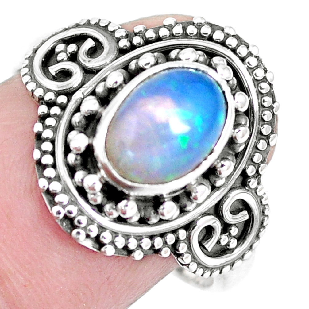 Natural multi color ethiopian opal 925 silver solitaire ring size 8 p15528