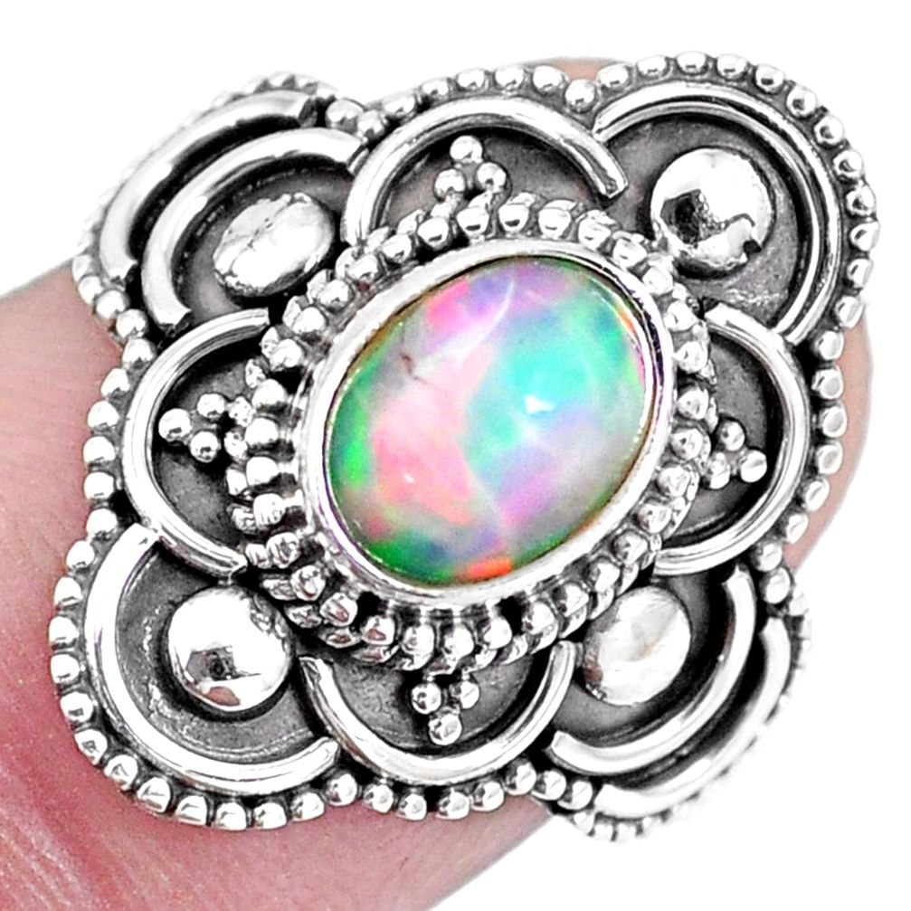 Natural multi color ethiopian opal 925 silver solitaire ring size 8 p15534