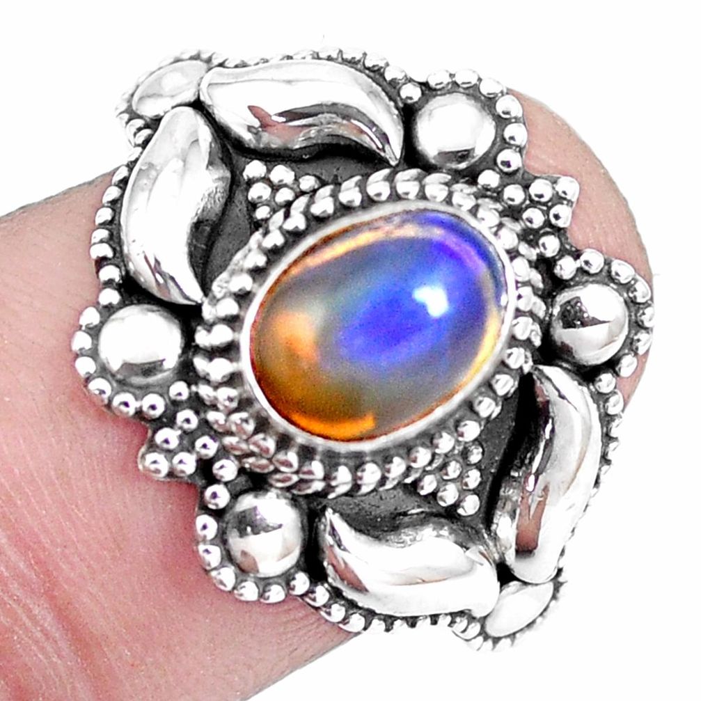 Natural multi color ethiopian opal 925 silver solitaire ring size 8.5 p15539