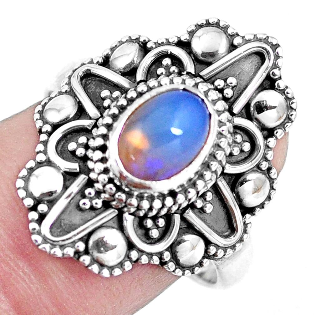 Natural multi color ethiopian opal 925 silver solitaire ring size 8.5 p15550