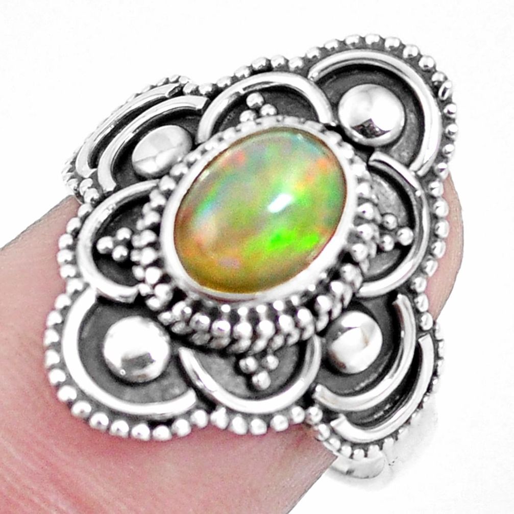Natural multi color ethiopian opal 925 silver solitaire ring size 7.5 p15554