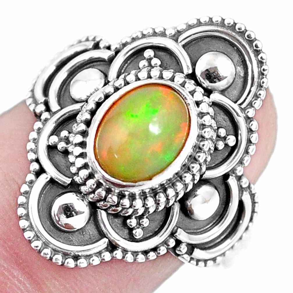 Natural multi color ethiopian opal 925 silver solitaire ring size 8 p15557