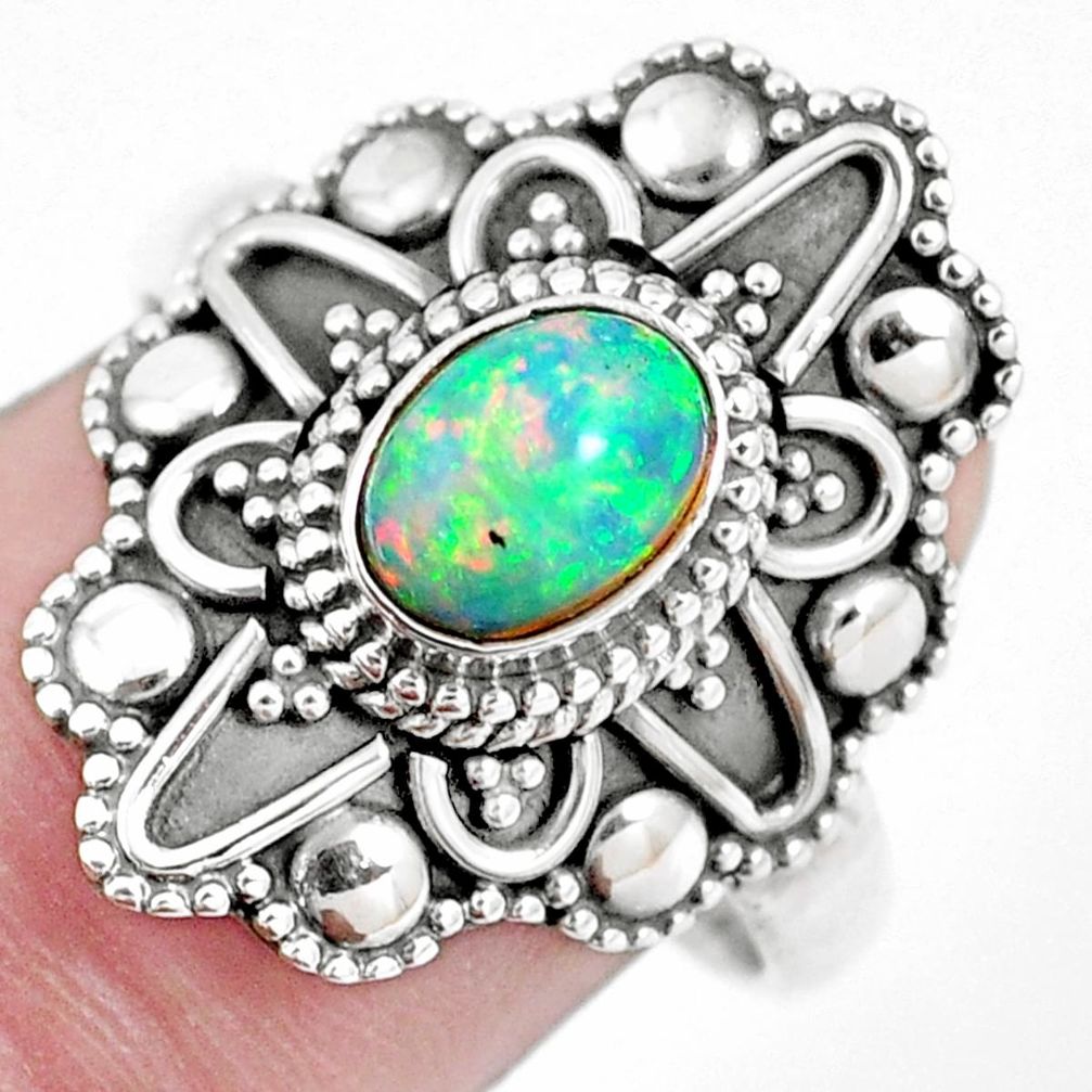 Natural multi color ethiopian opal 925 silver solitaire ring size 8.5 p15561