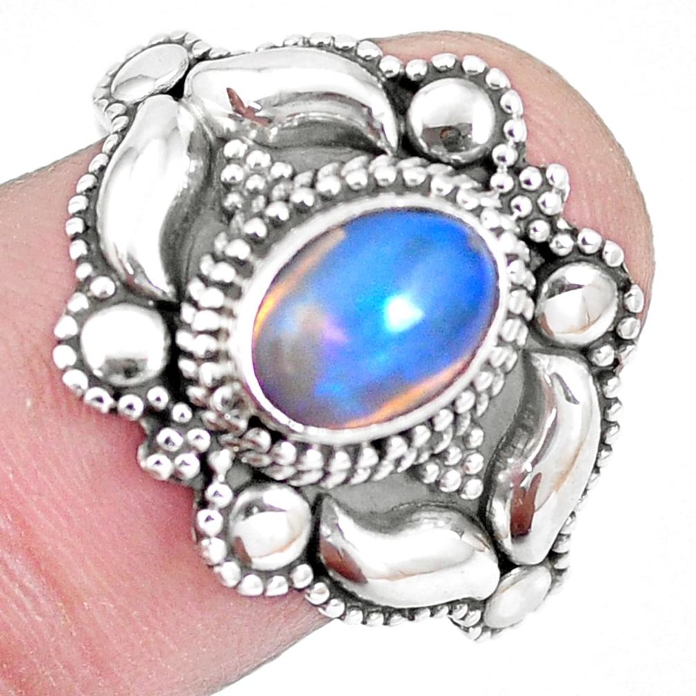 1.79cts natural ethiopian opal 925 silver solitaire ring jewelry size 8.5 p15563