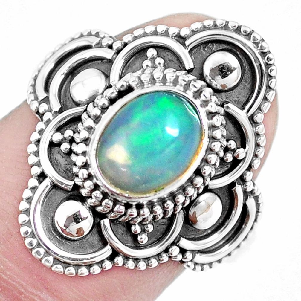 925 silver natural multi color ethiopian opal solitaire ring size 8 p15565