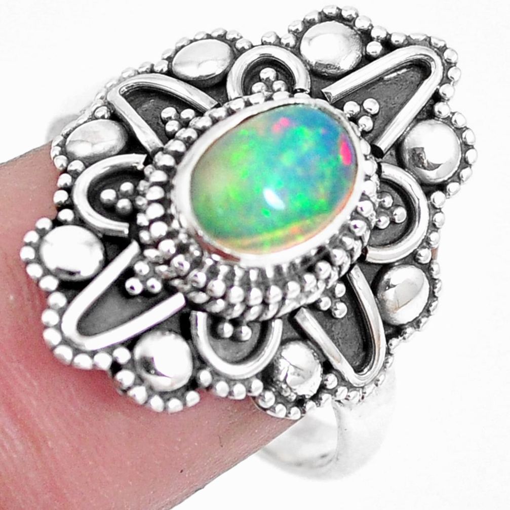 Natural multicolor ethiopian opal 925 silver solitaire ring size 8.5 p15567