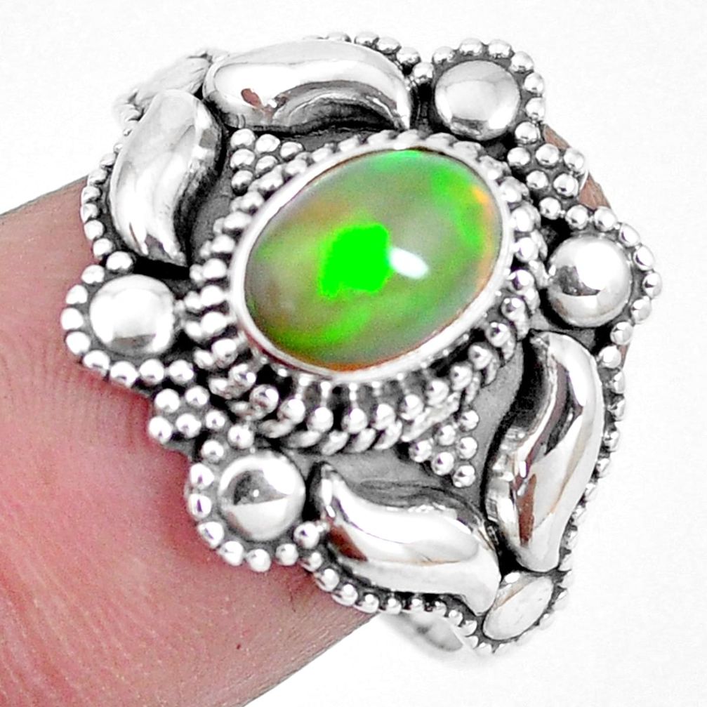 2.08cts natural ethiopian opal 925 sterling silver solitaire ring size 8 p15569