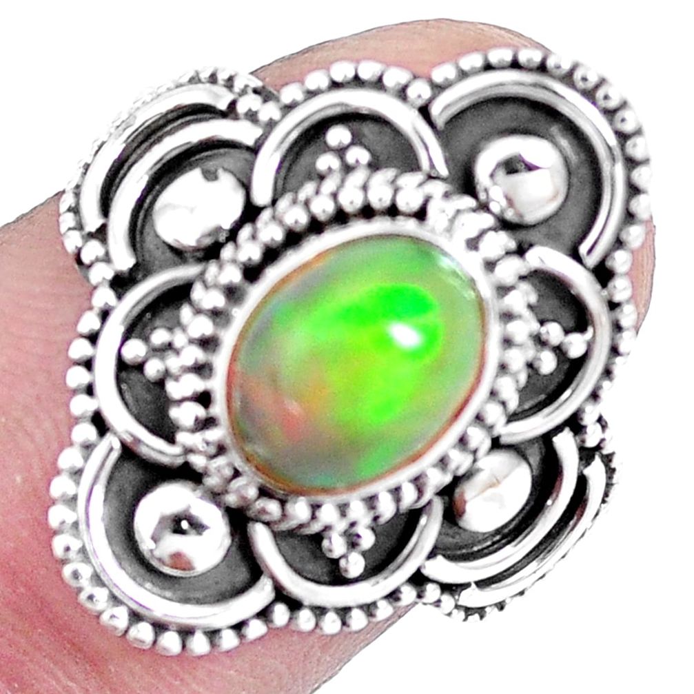 Natural multi color ethiopian opal 925 silver solitaire ring size 7.5 p15572