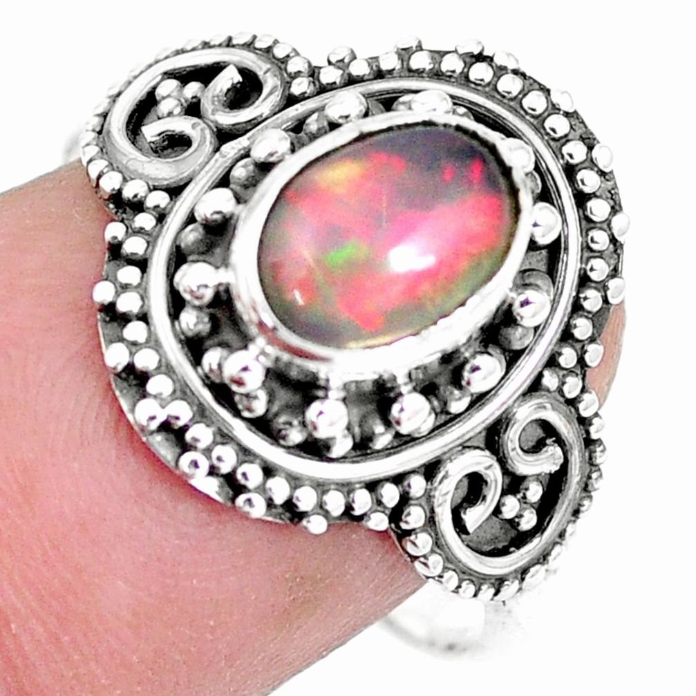 Natural multi color ethiopian opal 925 silver solitaire ring size 8.5 p15575