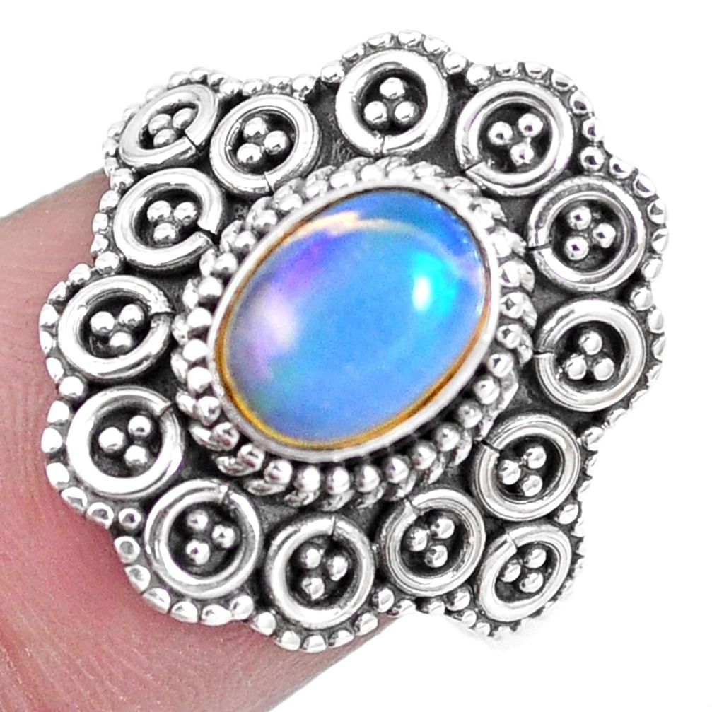 1.70cts natural multi color ethiopian opal silver solitaire ring size 7 p15578