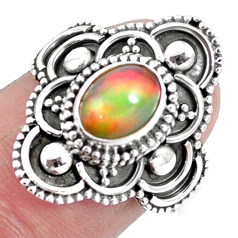 925 silver natural multi color ethiopian opal solitaire ring size 8 p15579