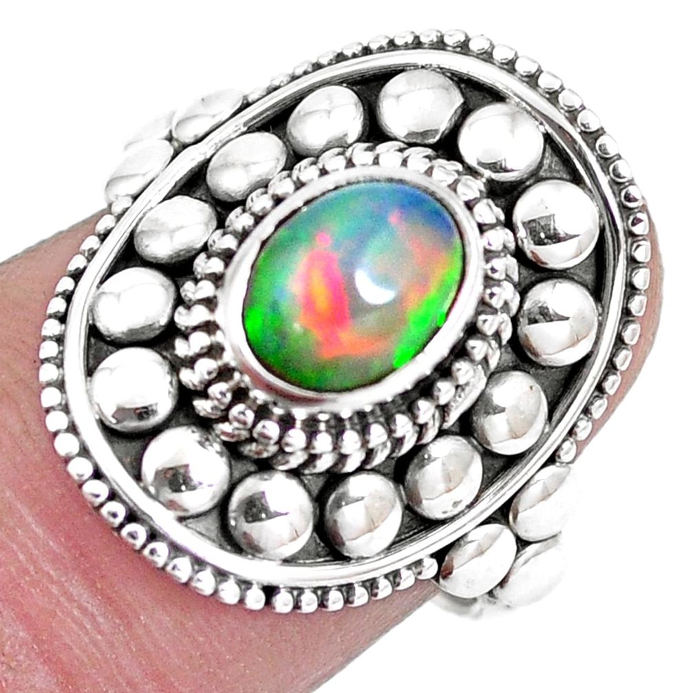 2.01cts natural multicolor ethiopian opal silver solitaire ring size 7 p15580