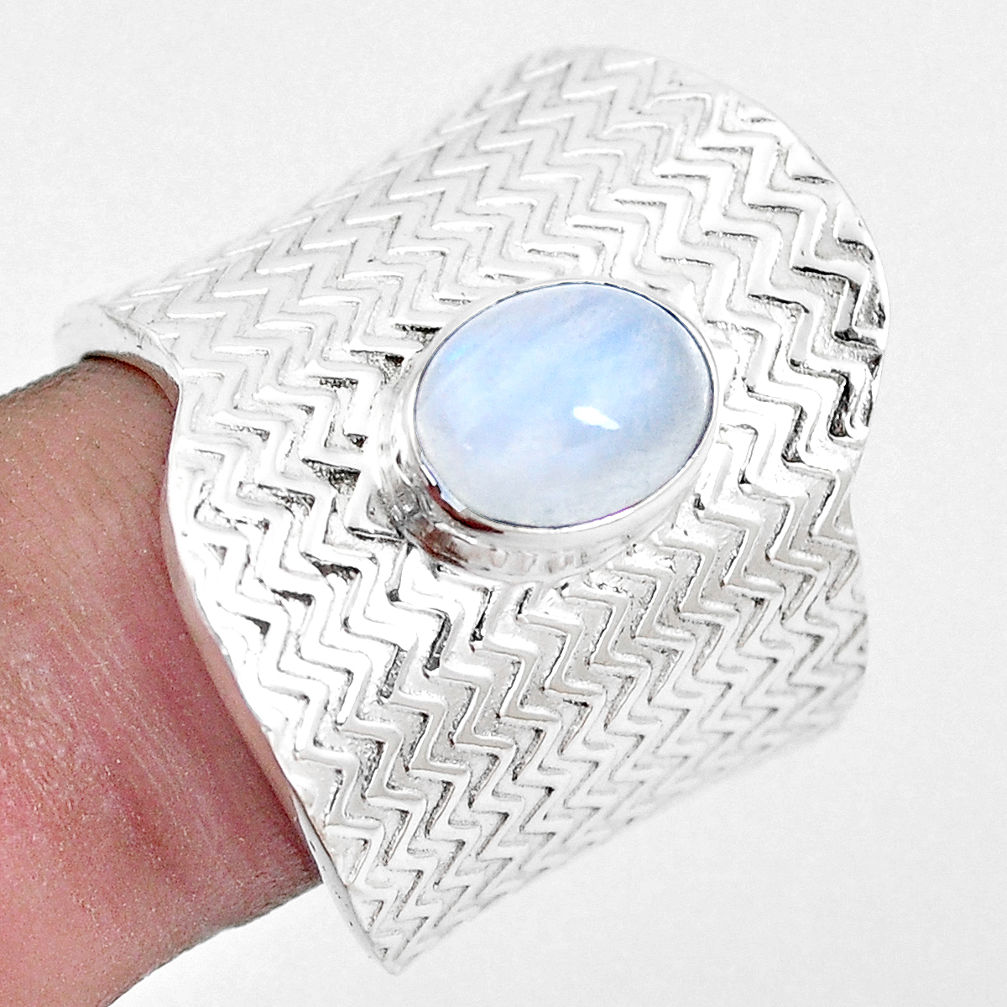 Natural rainbow moonstone 925 silver adjustable solitaire ring size 8.5 p15612