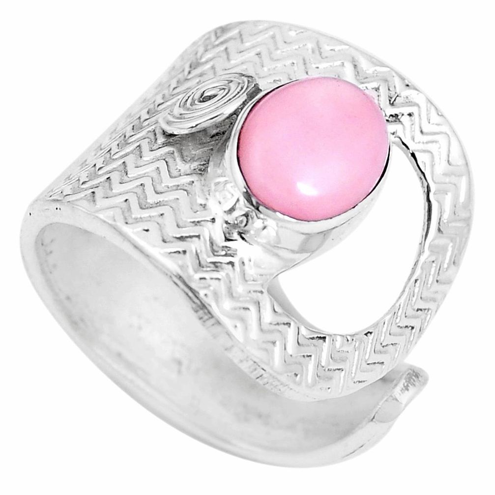 3.92cts natural pink opal 925 silver adjustable solitaire ring size 7.5 p15642