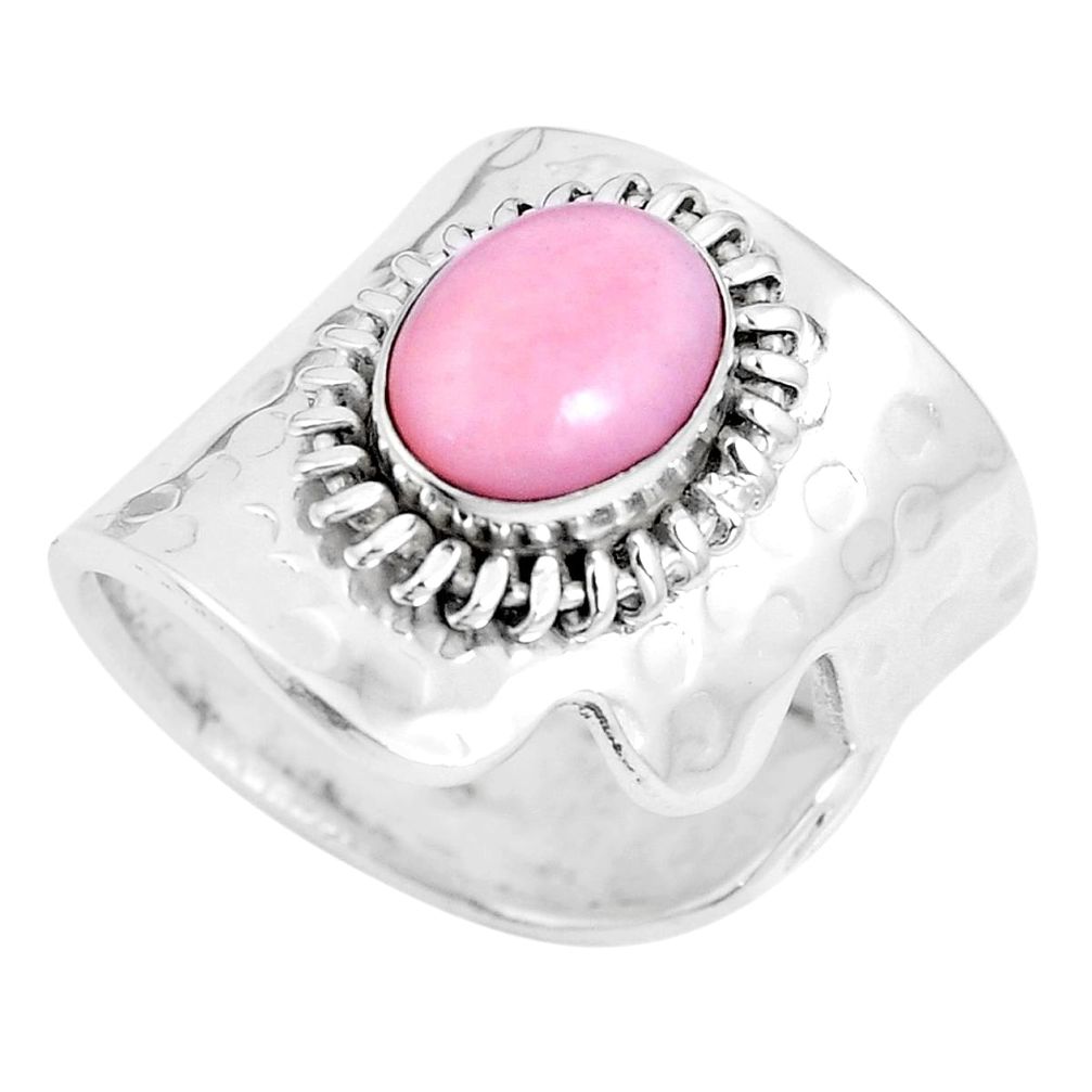 4.21cts natural pink opal 925 silver adjustable solitaire ring size 7 p15643