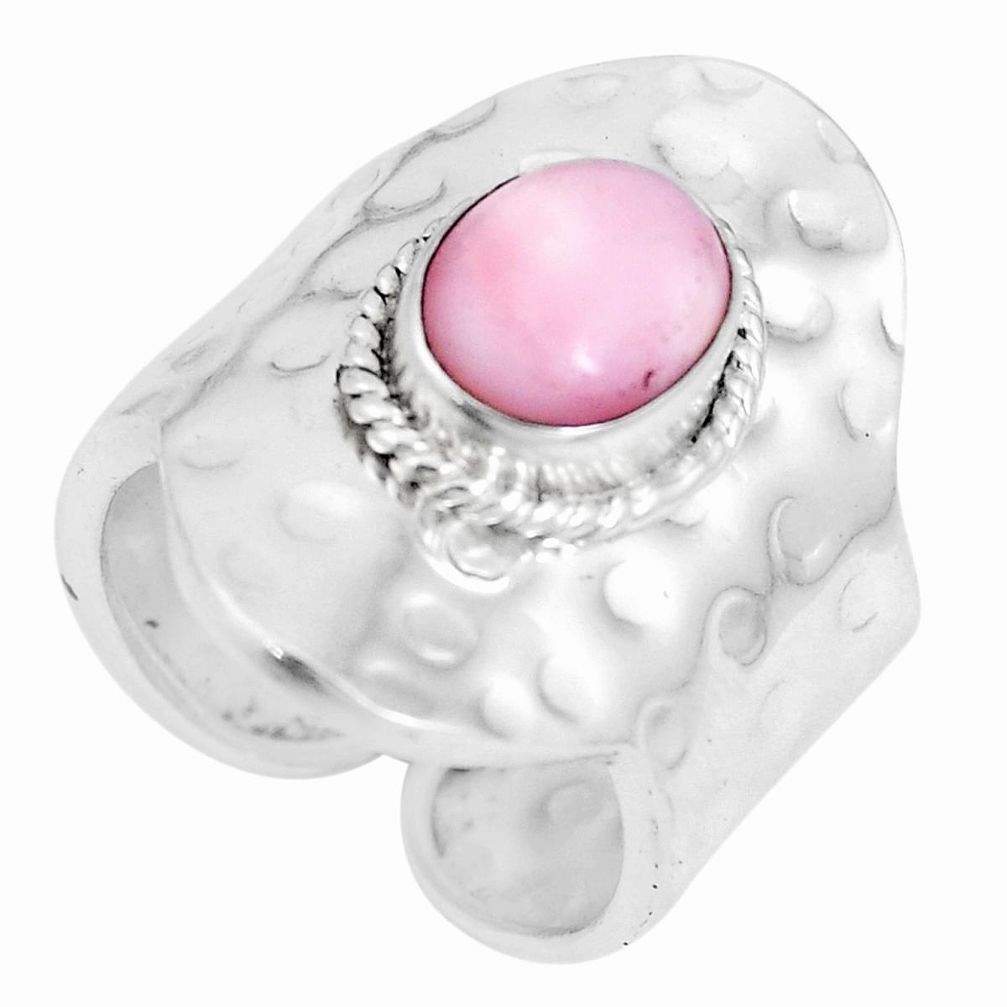 4.07cts natural pink opal 925 silver adjustable solitaire ring size 7.5 p15652